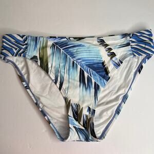 La Blanca Tropical Floral Low Rise Bikini Bottoms Full Coverage Sz 10 Blue White